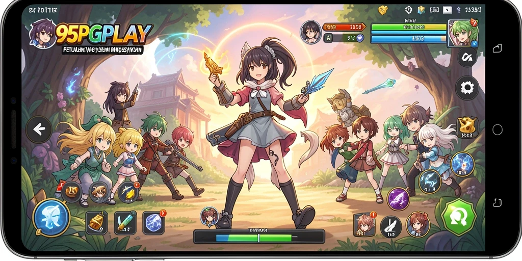 Screenshot utama menunjukkan karakter Anime sedang beraksi dalam permainan.