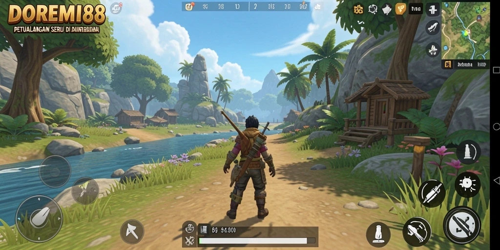 Screenshot gameplay DOREMI88 menampilkan keindahan dunia terbuka yang memukau.
