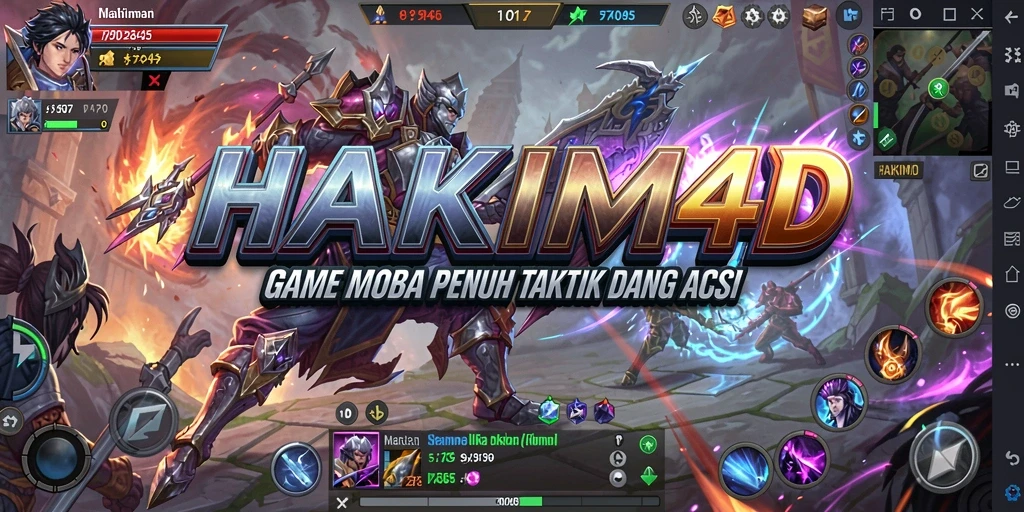 Tampilan gameplay seru dan dinamis dari HAKIM4D, penuh aksi MOBA.