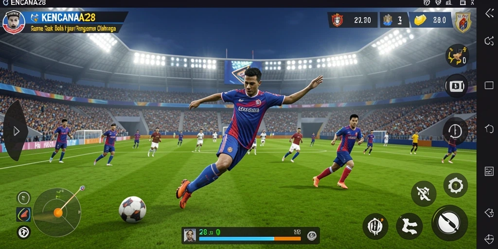 Tampilan gameplay KENCANA28 dengan aksi sepak bola yang mendebarkan.