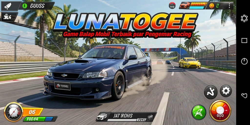 Tampilan gameplay LUNATOGEL yang seru dan kompetitif dalam balapan.