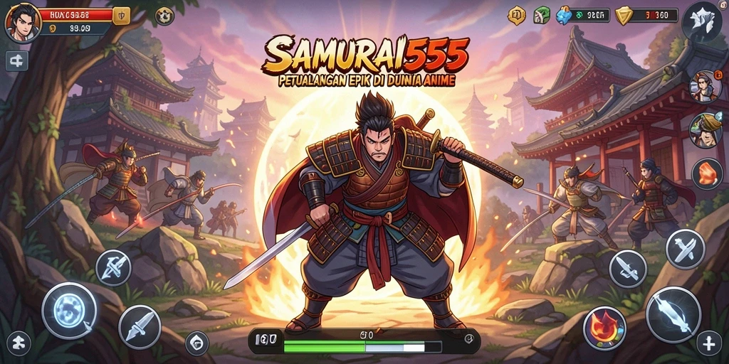 Tampilan seru gameplay SAMURAI555 di dunia Anime.