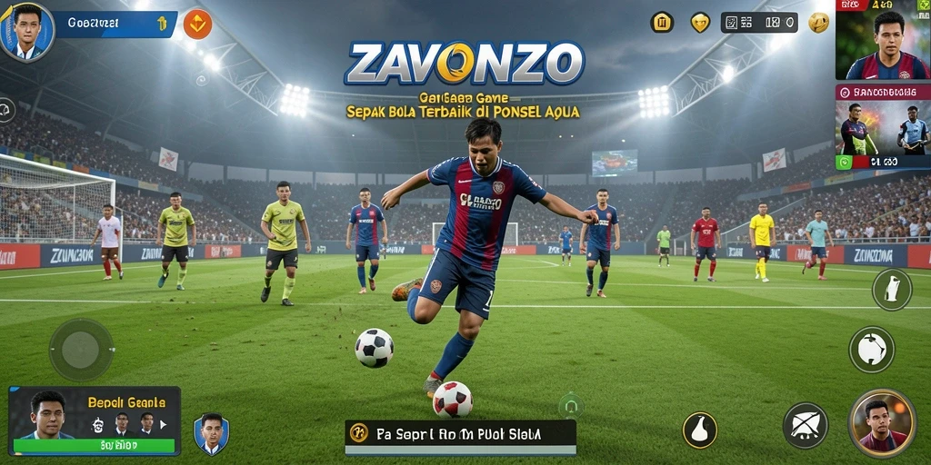 Screenshot ZAVONZO menunjukkan aksi pertandingan sepak bola yang menegangkan.