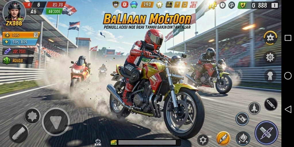 Gameplay seru balapan motor di ZK988 dengan trek menantang.